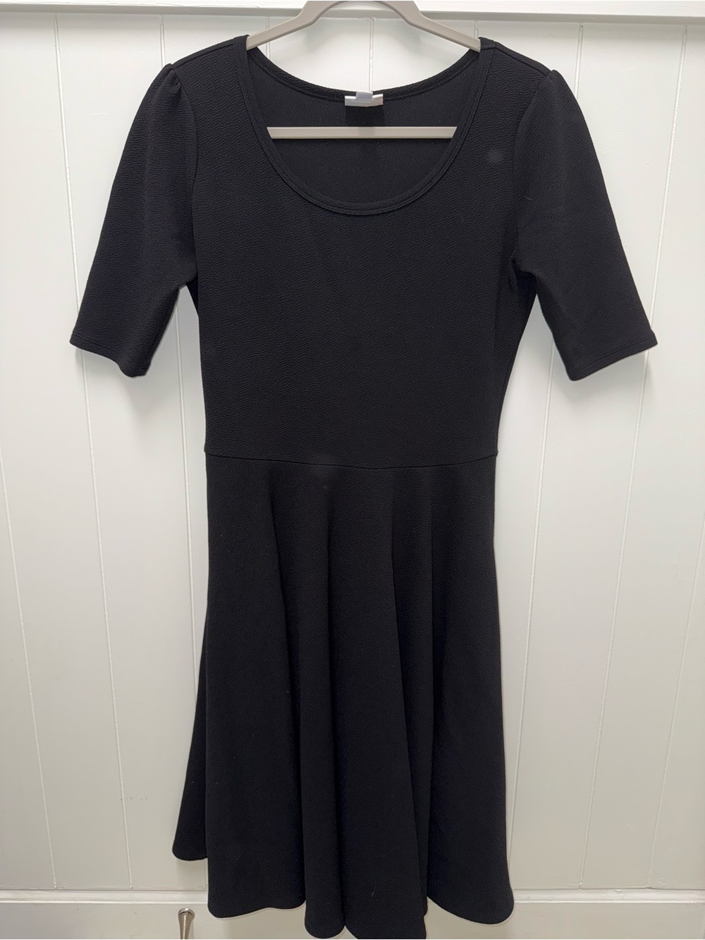 LuLaRoe Black Fit & Flare Dress Size L Scoop Neck Elbow Sleeve